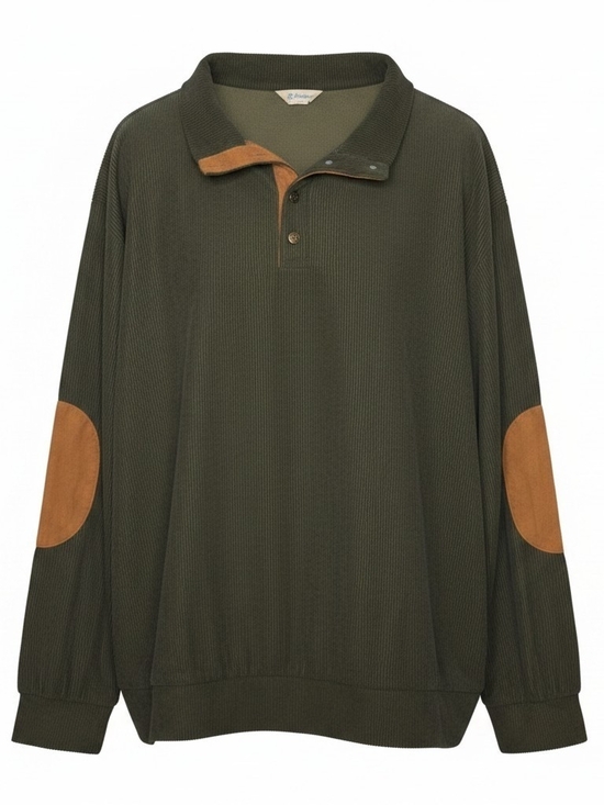 Rayaura Other - Rayaura Shirt Mens 3XL Corduroy Sweatshirt Stand Collar Pullover Elbow Patches